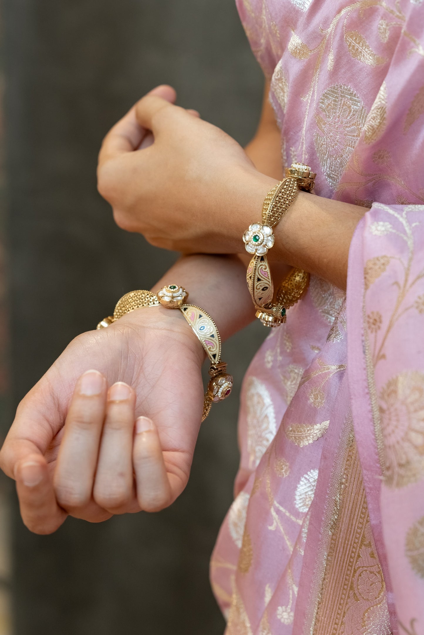 Antique Pearl Enamel Bangles - V1022