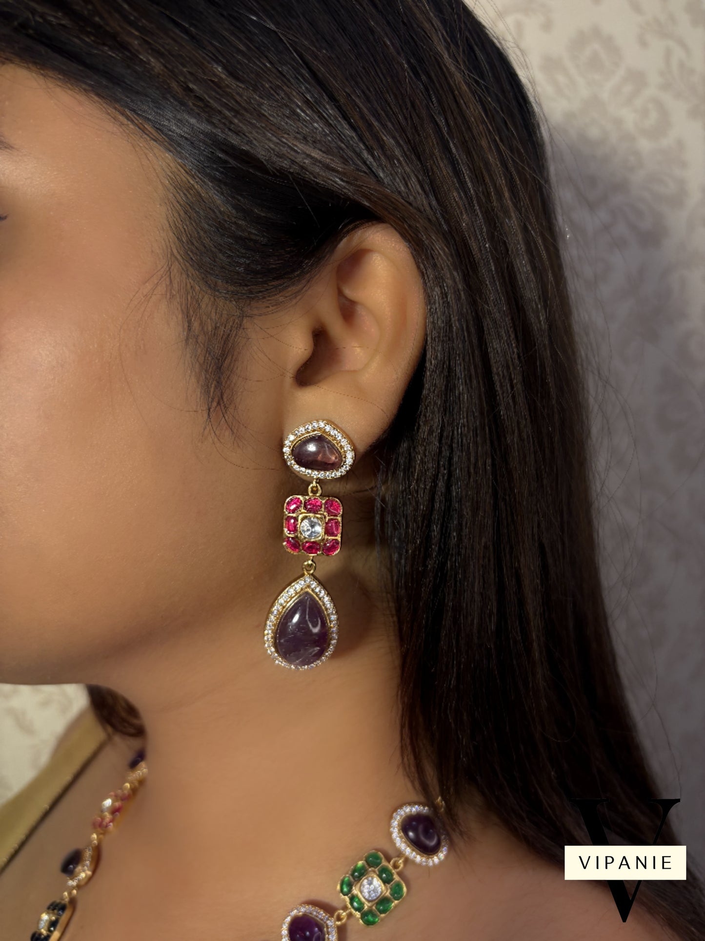 Antique Natural stone Necklace with Earrings-V1029