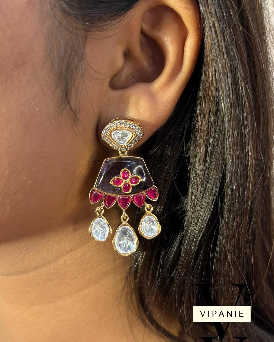Antique Natural Stone Pendant with Earrings - V1034