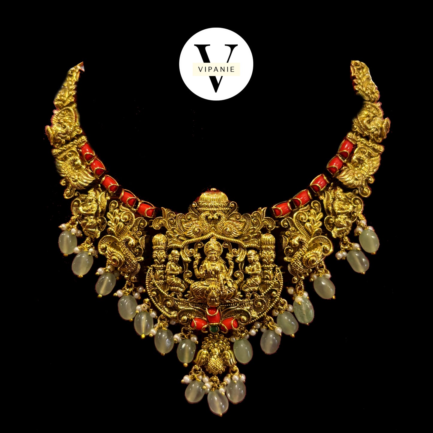 Coral Nakshi Necklace with Earrings-V1045