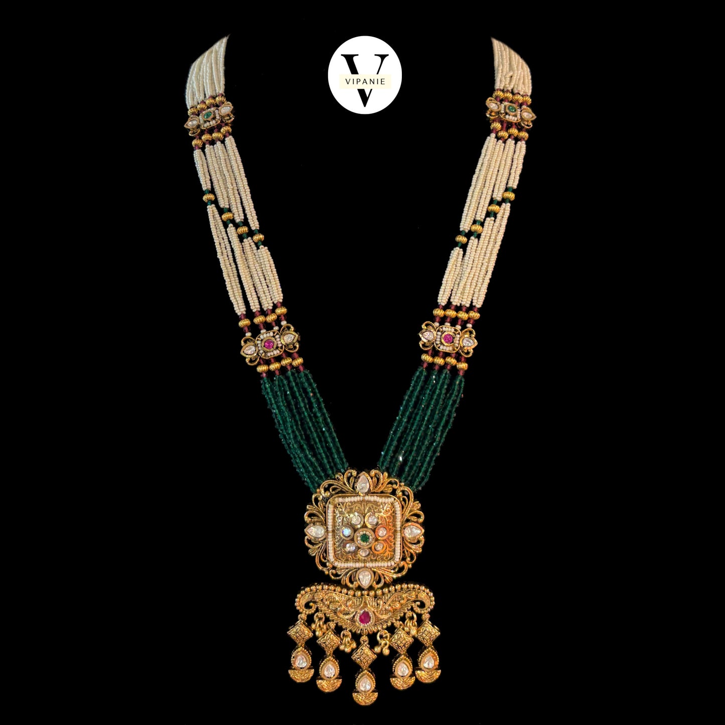 Antique White Pearl Necklace with Earrings-V1047