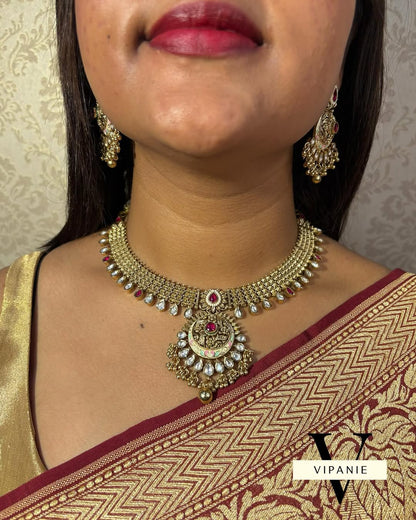 Antique Kundan Necklace with Chanbalis - V1025