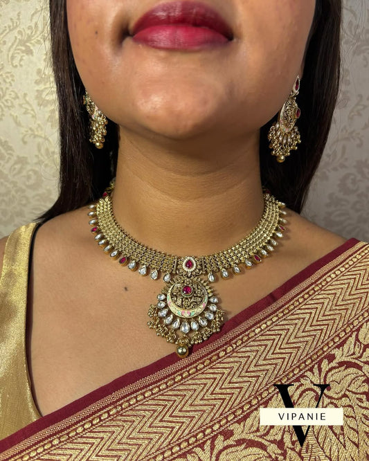 Antique Kundan Necklace with Chanbalis - V1025