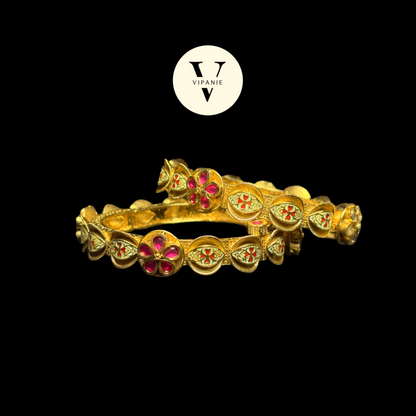 Antique Kundan Pearl Enamel Bangles-V1043