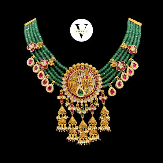 Antique Green Pearl Necklace with Chandbali-V1054