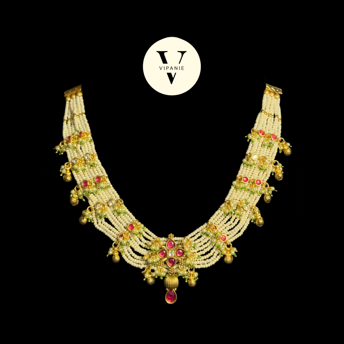 Antique pearl necklace with earrings -V1057