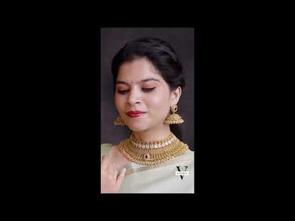 Antique Bridal Choker with Jhumkas - V1004